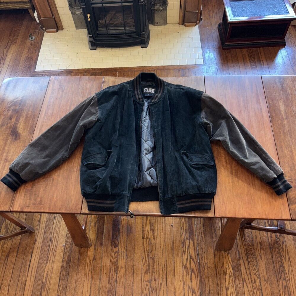 Vintage Goldway suede bomber jacket Size Large Black And Brown Color